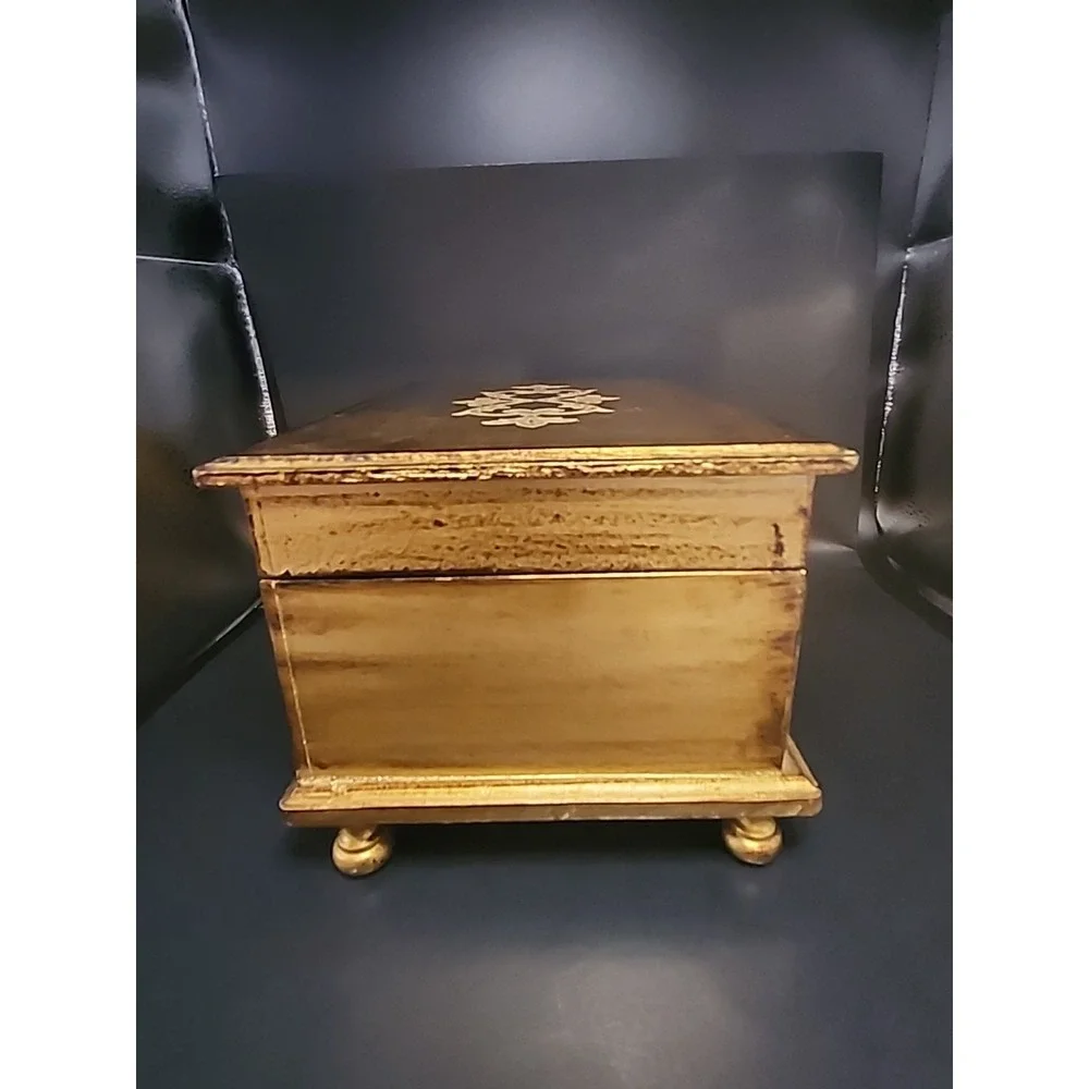 Vintage Goldtone Gilt Wood Musical Florentine Style Jewelry Box 5